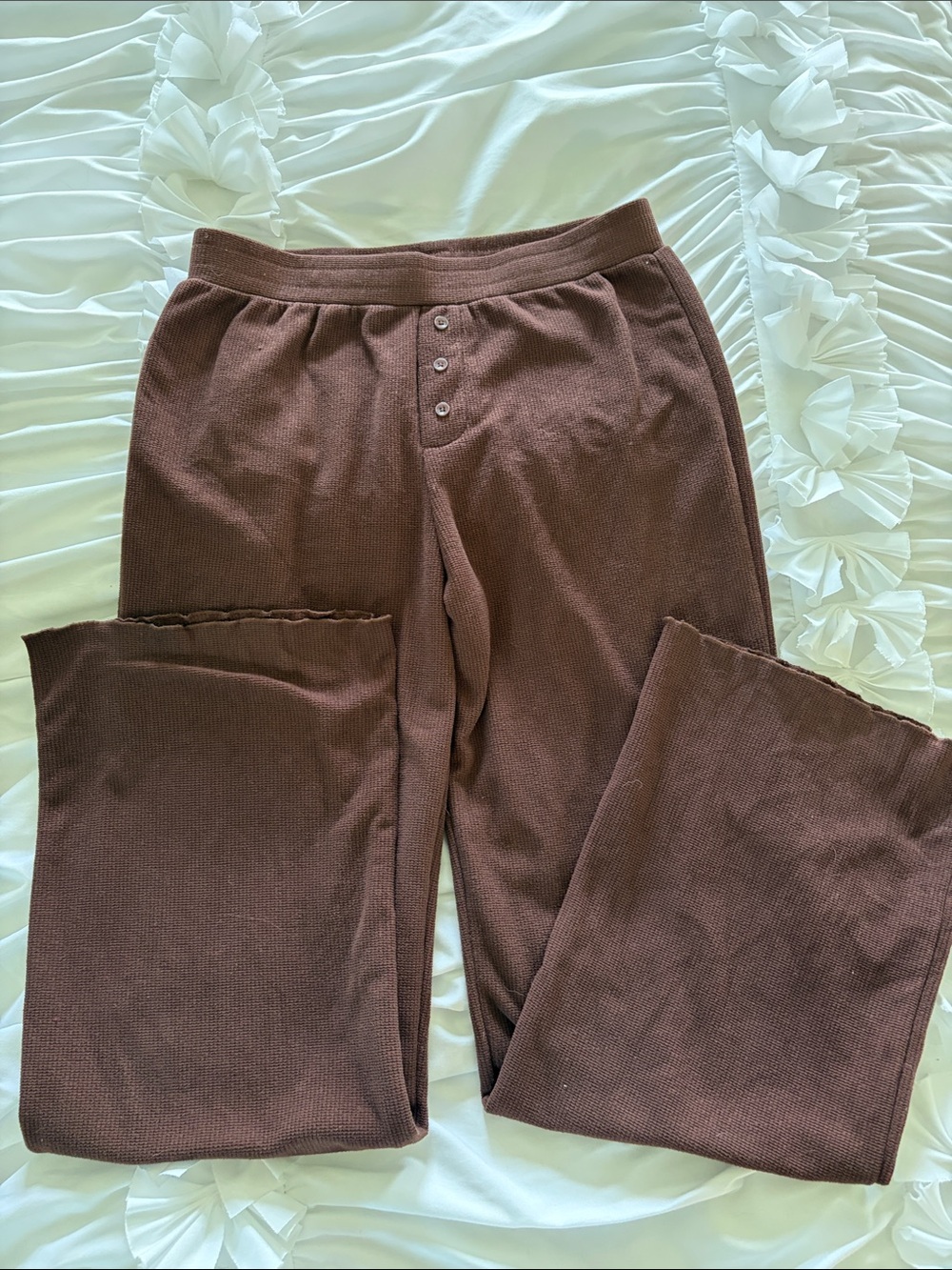 Pink Rose Brown Wide-Leg Knit Lounge Pants